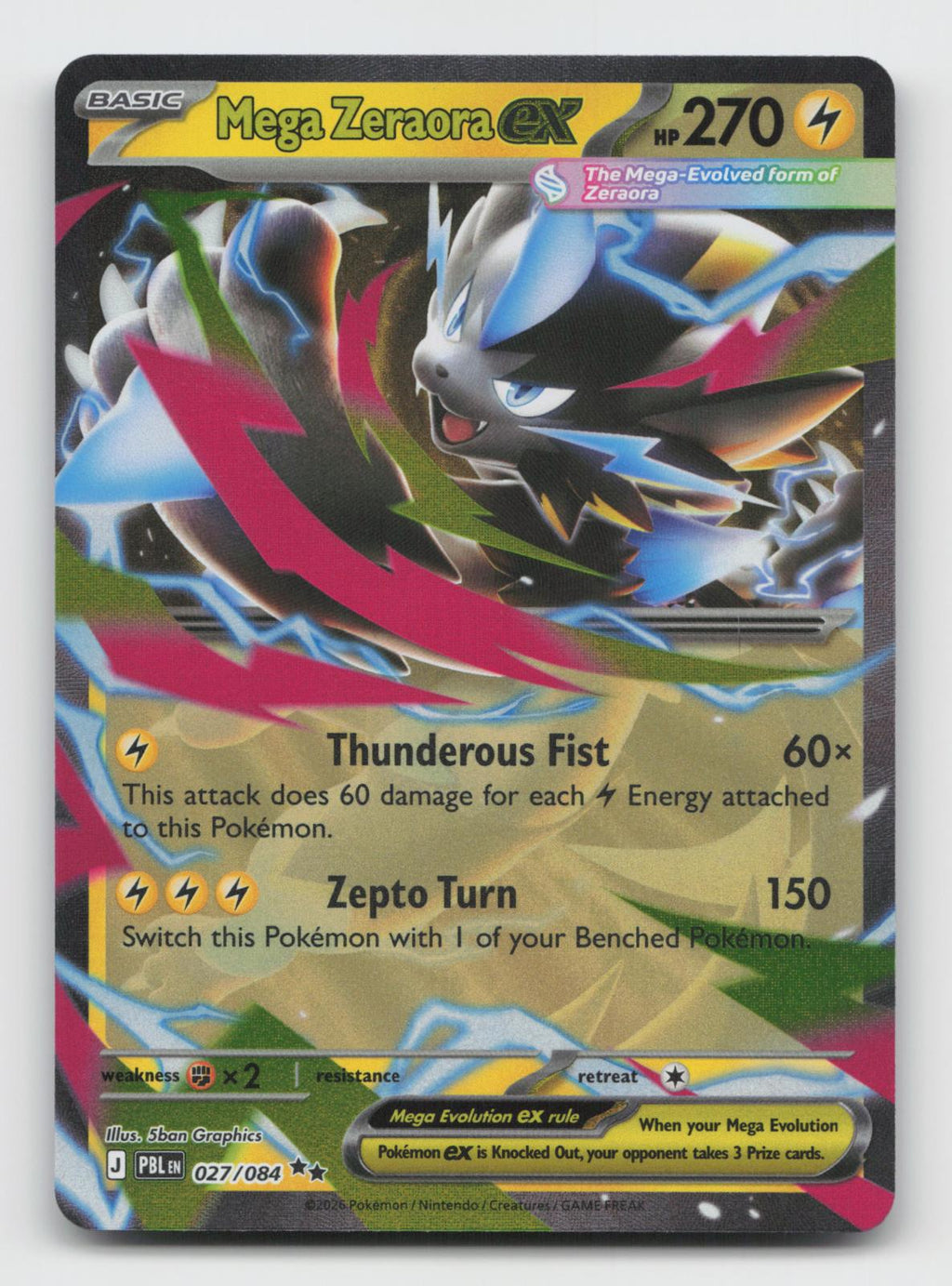 Mega Zeraora ex 027/084 Double Rare Pitch Black Pokemon Holo Near Mint