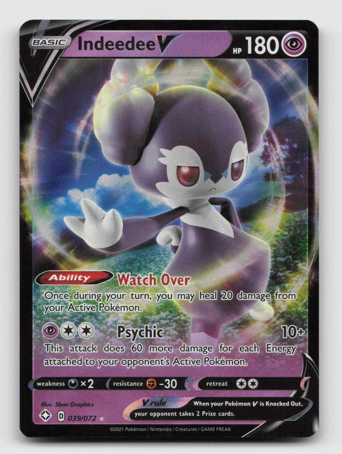 Indeedee V 039/072 Holo V Rare Shining Fates Pokemon Near Mint