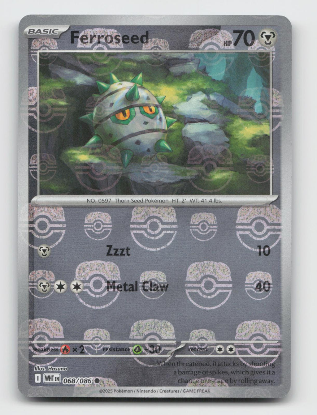 Ferroseed (Master Ball Pattern) 068/086 Common White Flare Pokemon Holo NM
