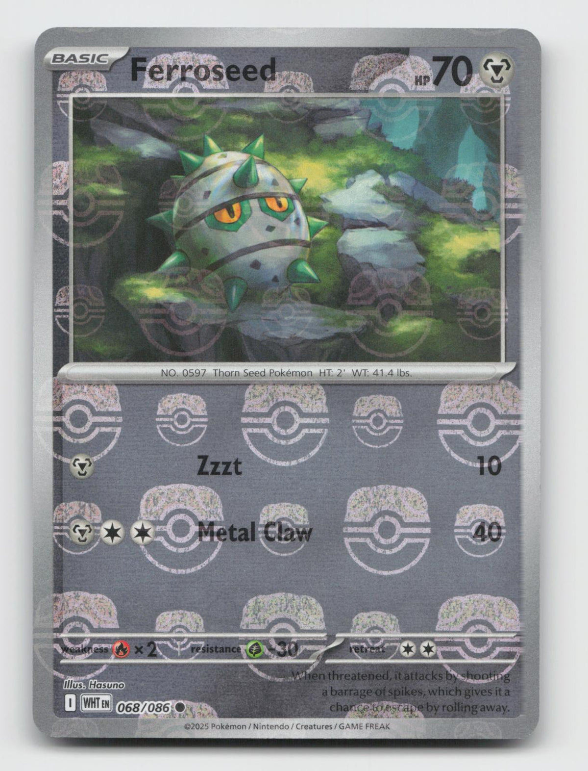 Ferroseed (Master Ball Pattern) 068/086 Common White Flare Pokemon Holo NM