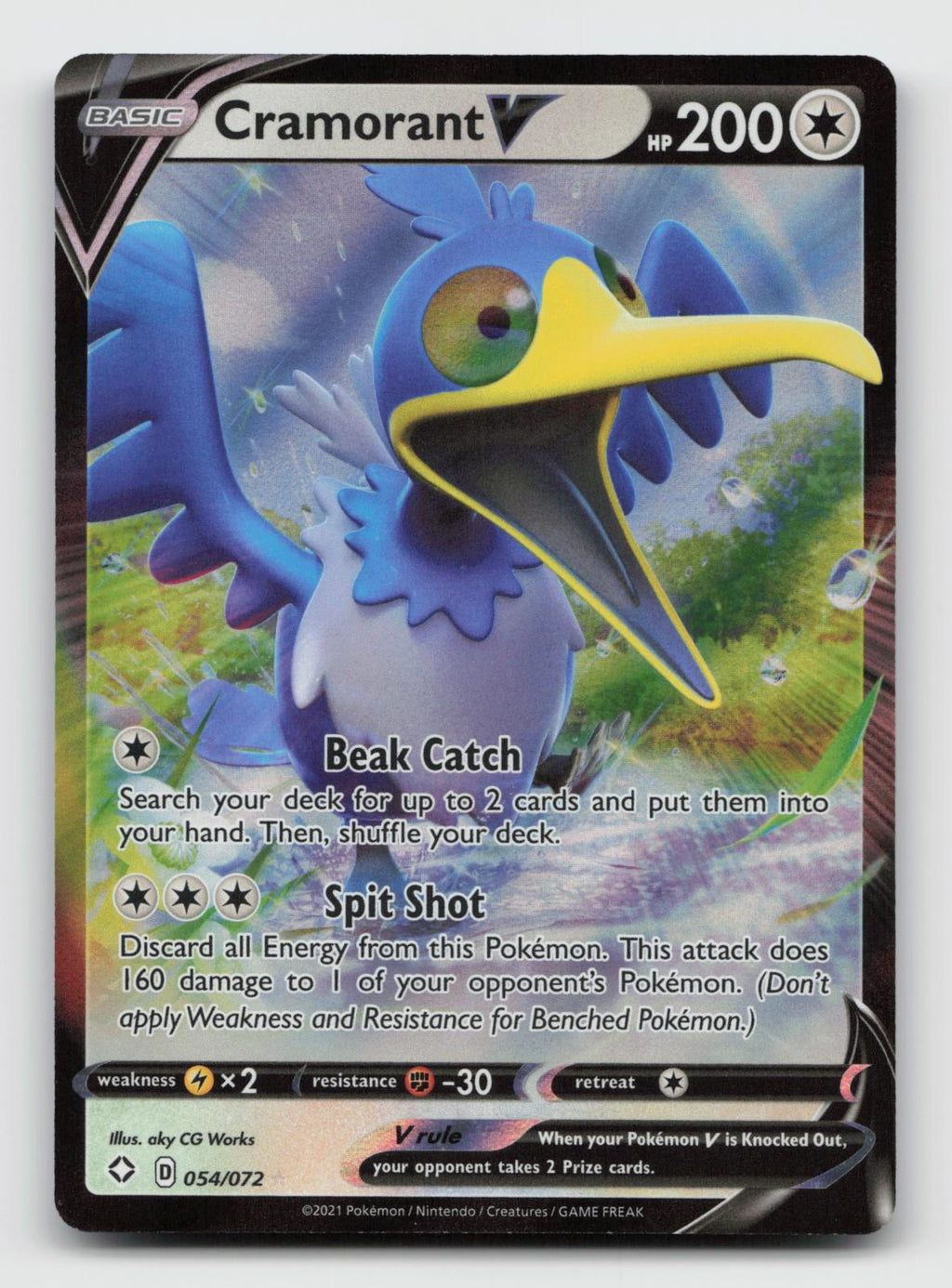 Cramorant V 054/072 Holo V Rare Shining Fates Pokemon Near Mint