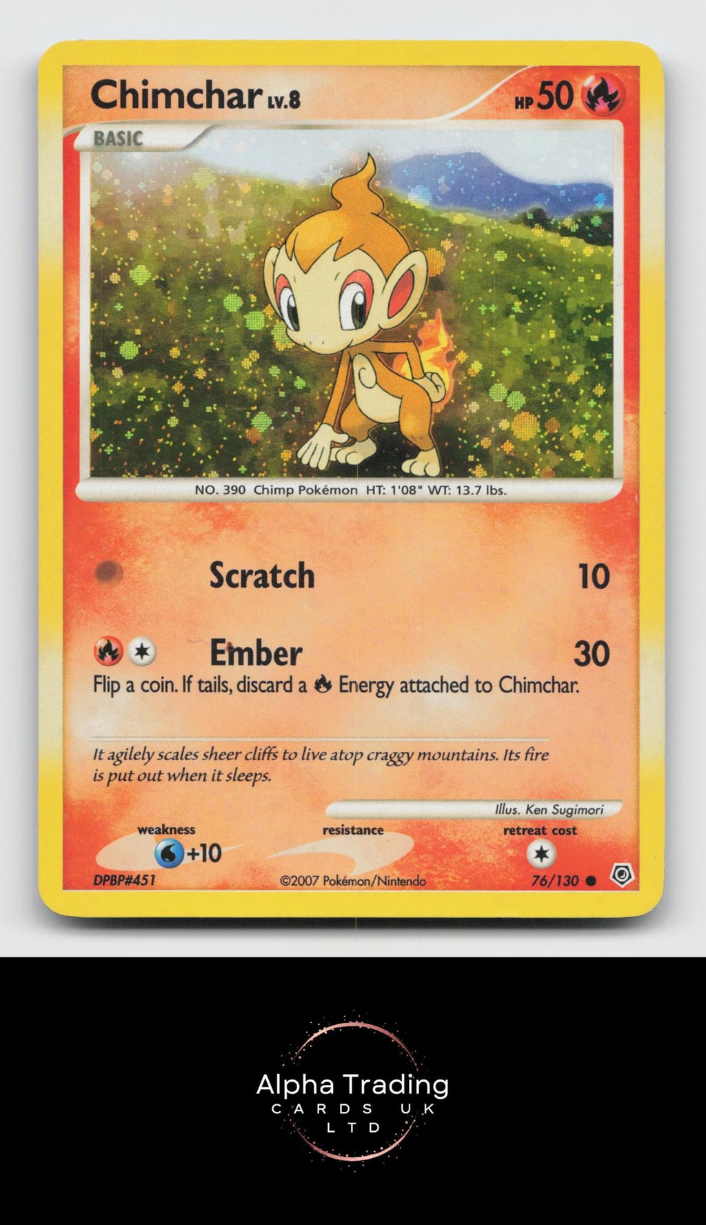 Chimchar 76/130 Common Diamond & Pearl Pokemon holo Damaged