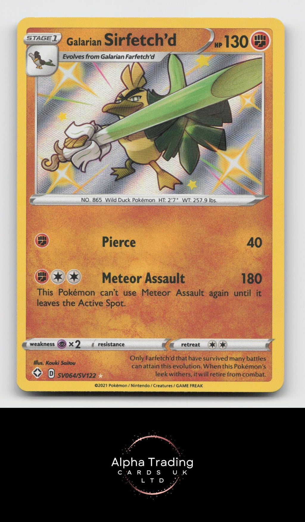 Galarian Sirfetch'd SV064/SV122 Shining Fates Shiny Vault Pokemon Holo NM