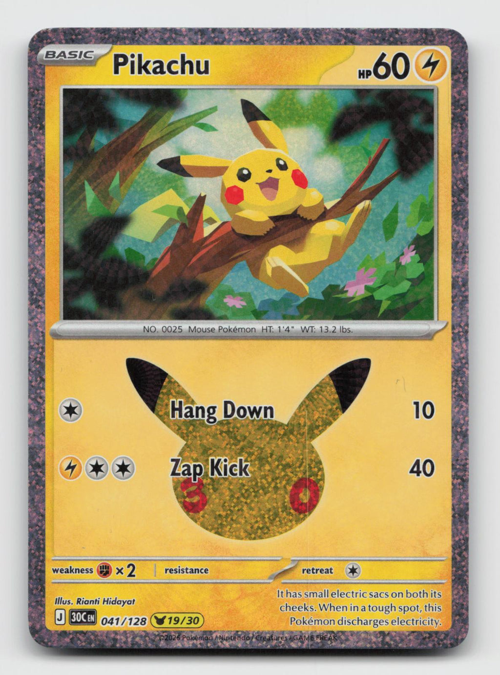 Pikachu 041/128 Holo Pikachu Rare ME: 30th Celebration Pokemon Near Mint