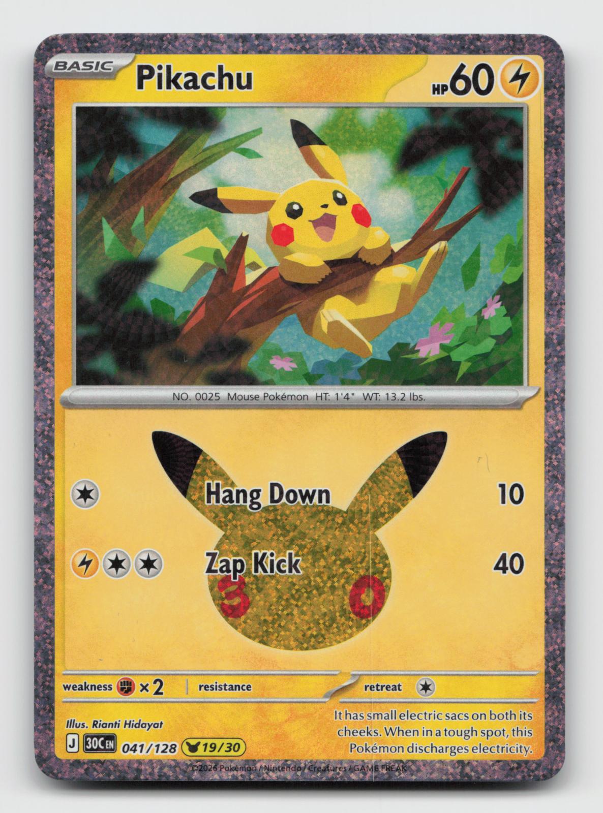 Pikachu 041/128 Holo Pikachu Rare ME: 30th Celebration Pokemon Near Mint