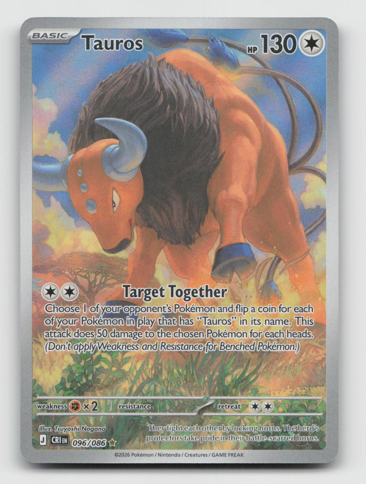 Tauros 096/086 Holo Illustration Rare Chaos Rising Pokemon Near Mint