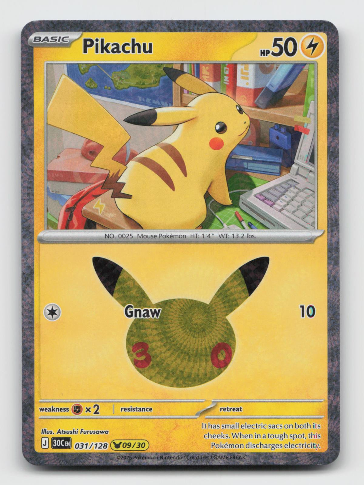 Pikachu 031/128 Holo Pikachu Rare ME: 30th Celebration Pokemon Near Mint