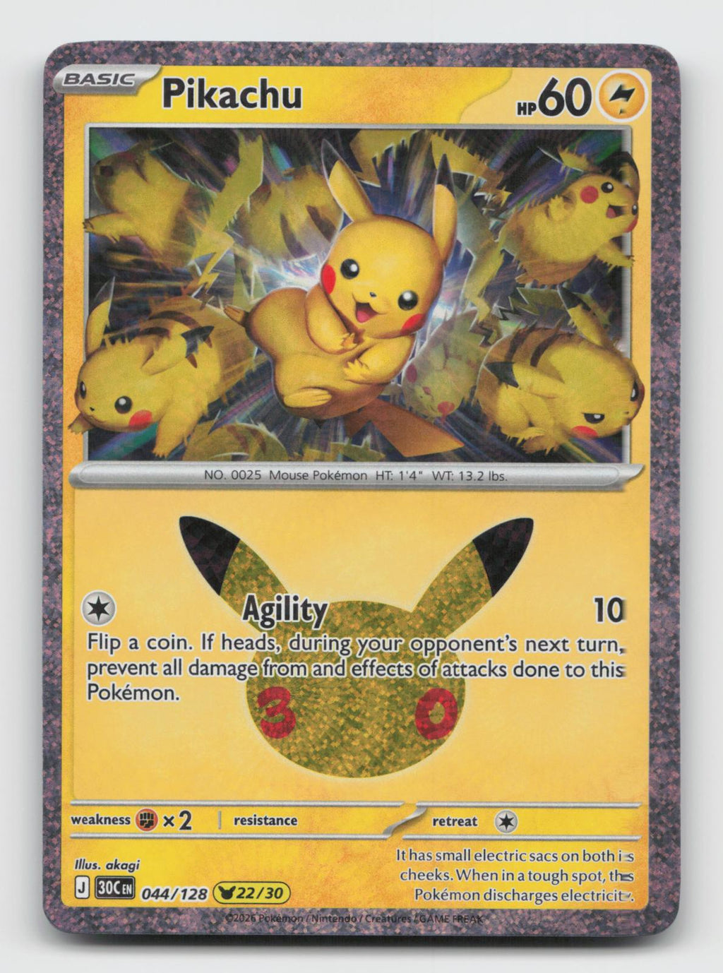Pikachu 044/128 Holo Pikachu Rare ME: 30th Celebration Pokemon Near Mint