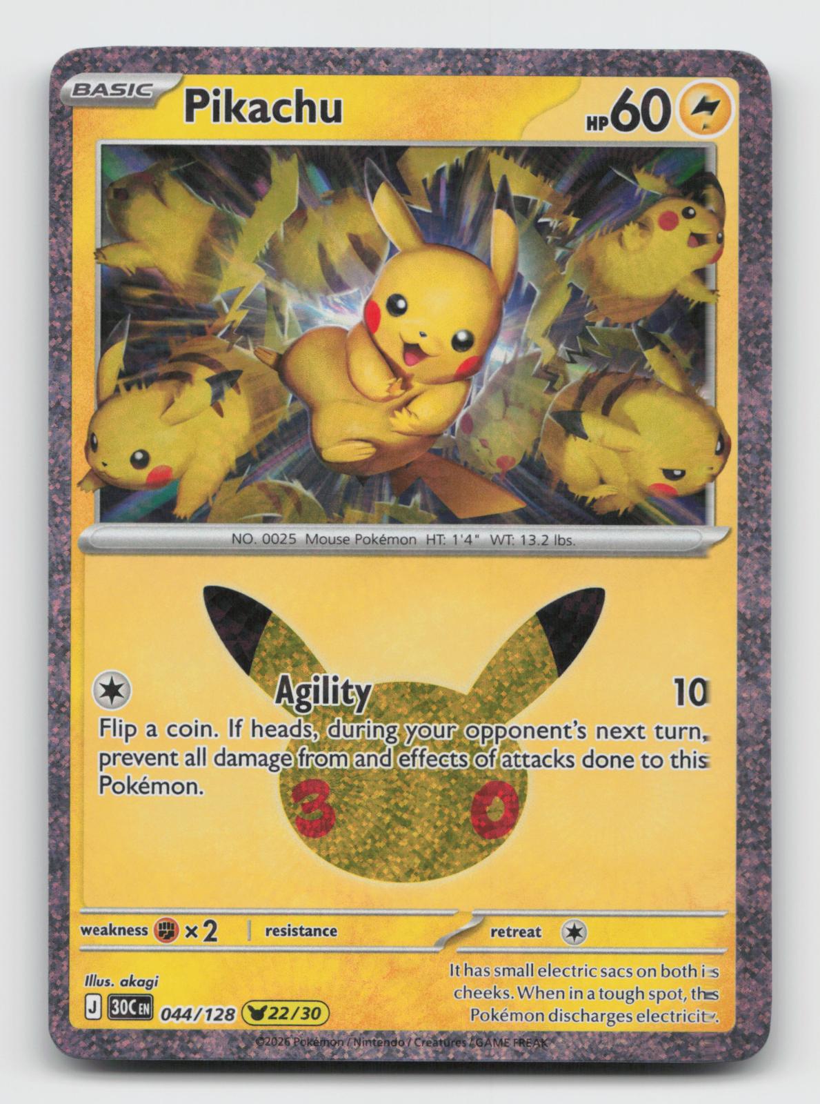 Pikachu 044/128 Holo Pikachu Rare ME: 30th Celebration Pokemon Near Mint