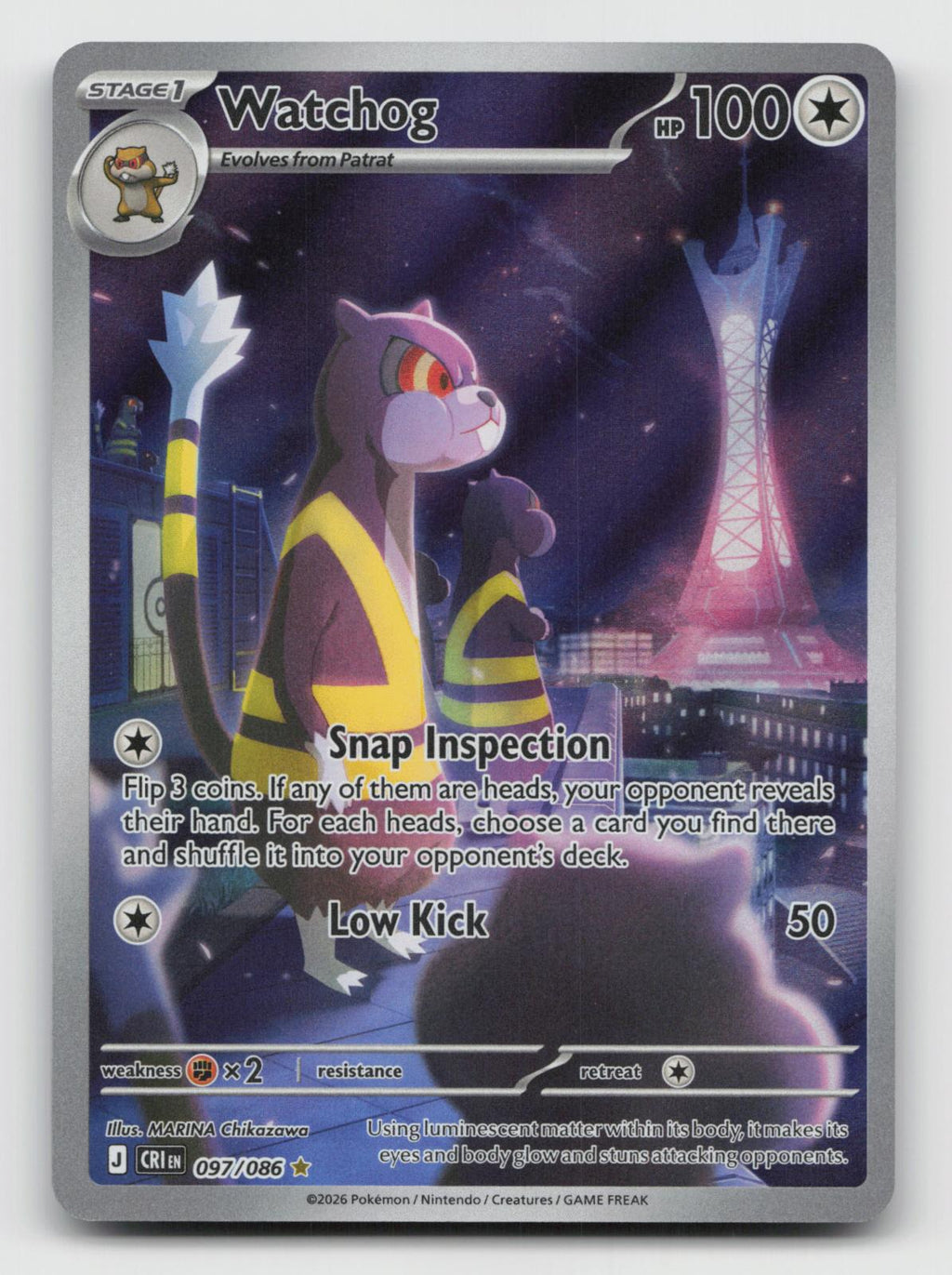 Watchog 097/086 Holo Illustration Rare Chaos Rising Pokemon Near Mint