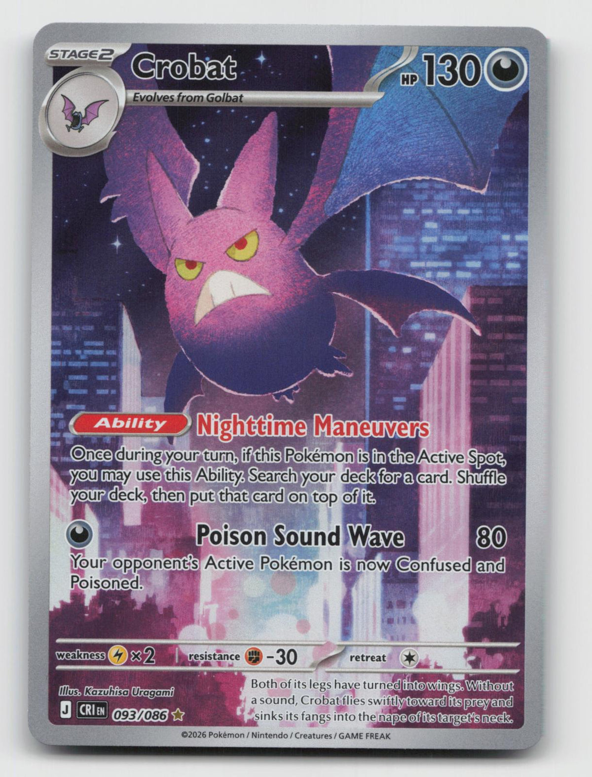 Crobat 093/086 Holo Illustration Rare Chaos Rising Pokemon Near Mint