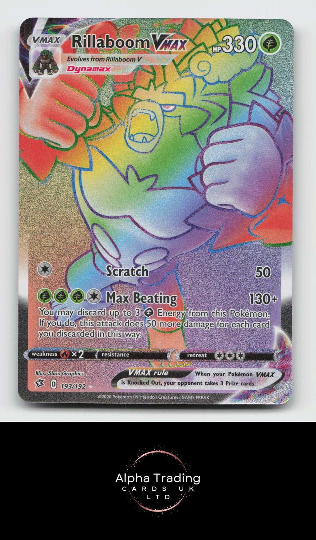 Rillaboom VMAX 193/192 Rainbow Rare Rebel Clash Pokemon Holo Near Mint