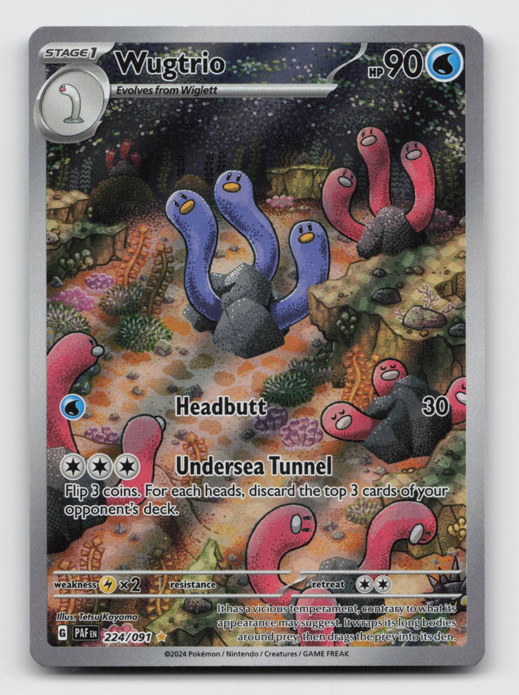 Wugtrio 224/091 Illustration Rare Paldean Fates Pokemon Holo Near Mint