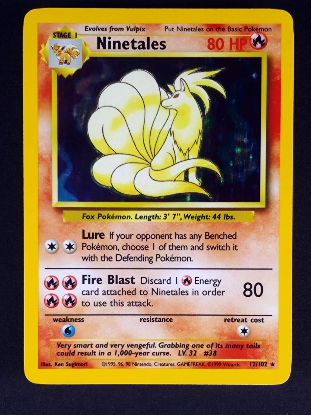 Ninetales 12/102 Holo Holo Rare Base Set Unlimited Pokemon Holo Lightly Played