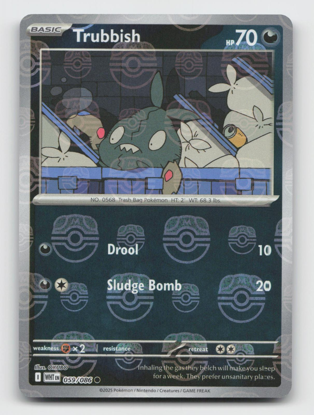 Trubbish (Master Ball Pattern) 059/086 Common White Flare Pokemon Holo Near Mint