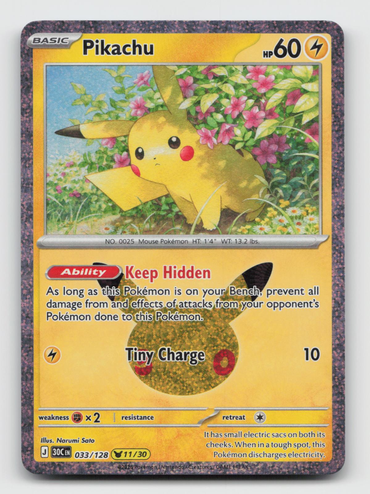 Pikachu 033/128 Holo Pikachu Rare ME: 30th Celebration Pokemon Near Mint