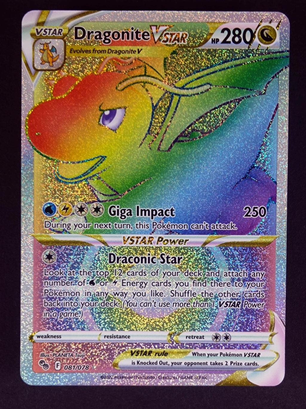 Dragonite VSTAR 081/078 Rainbow Rare Pokemon GO Pokemon Holo Near Mint
