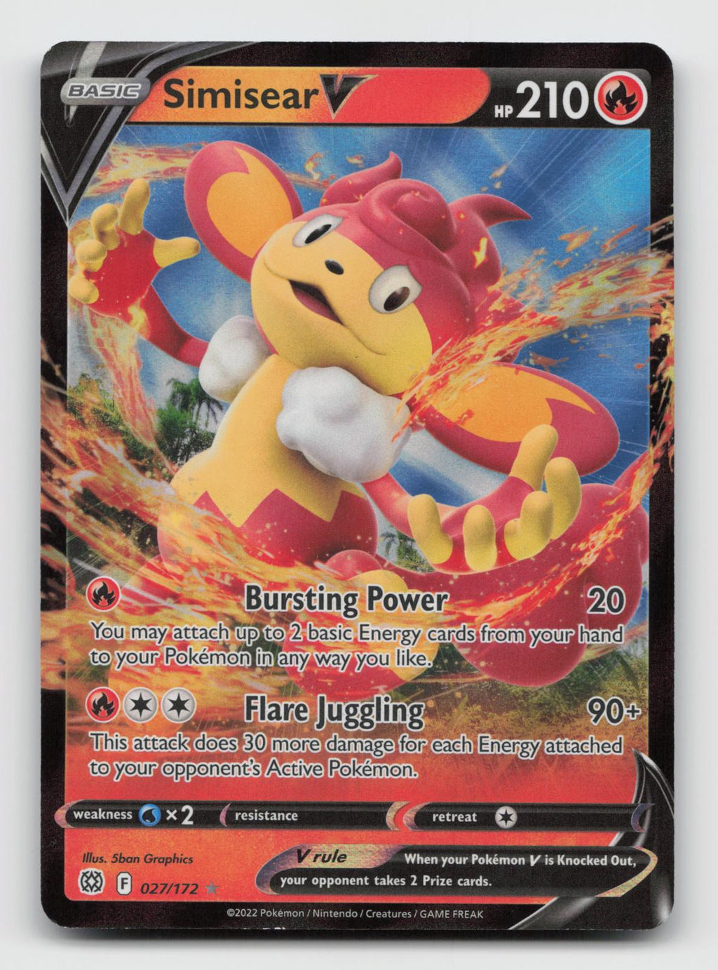 Simisear V 027/172 Holo V Rare Brilliant Stars Pokemon Near Mint