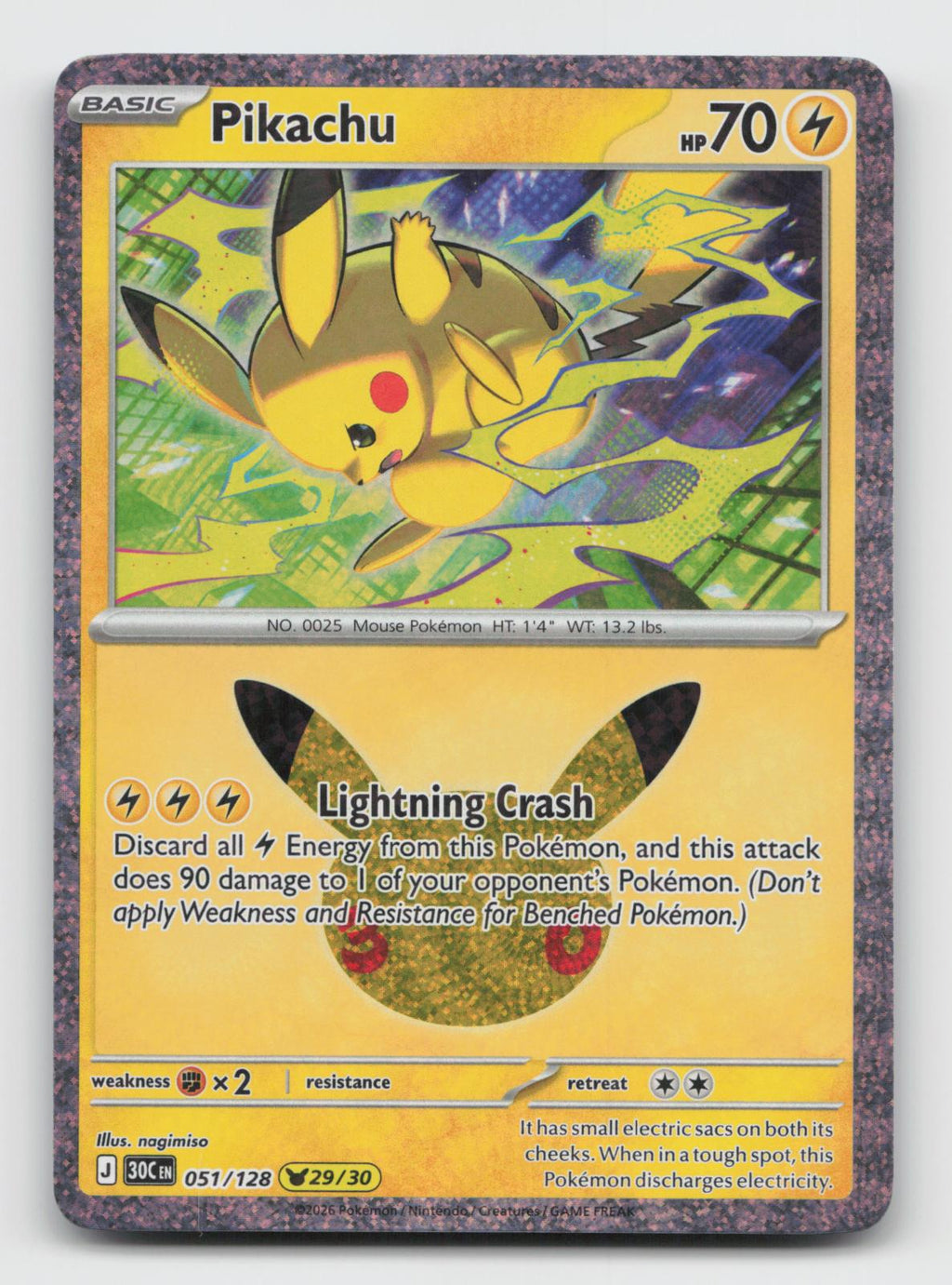 Pikachu 051/128 Holo Pikachu Rare ME: 30th Celebration Pokemon Near Mint