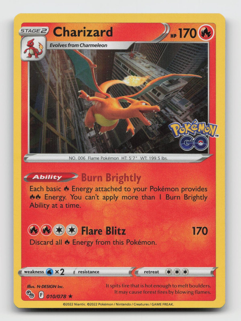 Charizard 010/078 Holo Rare Pokemon GO Pokemon Near Mint