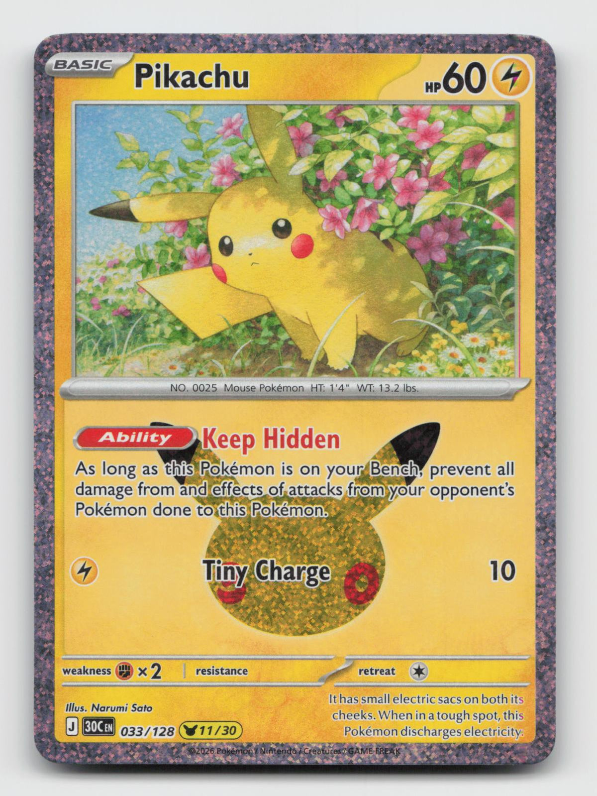 Pikachu 033/128 Holo Pikachu Rare ME: 30th Celebration Pokemon Near Mint