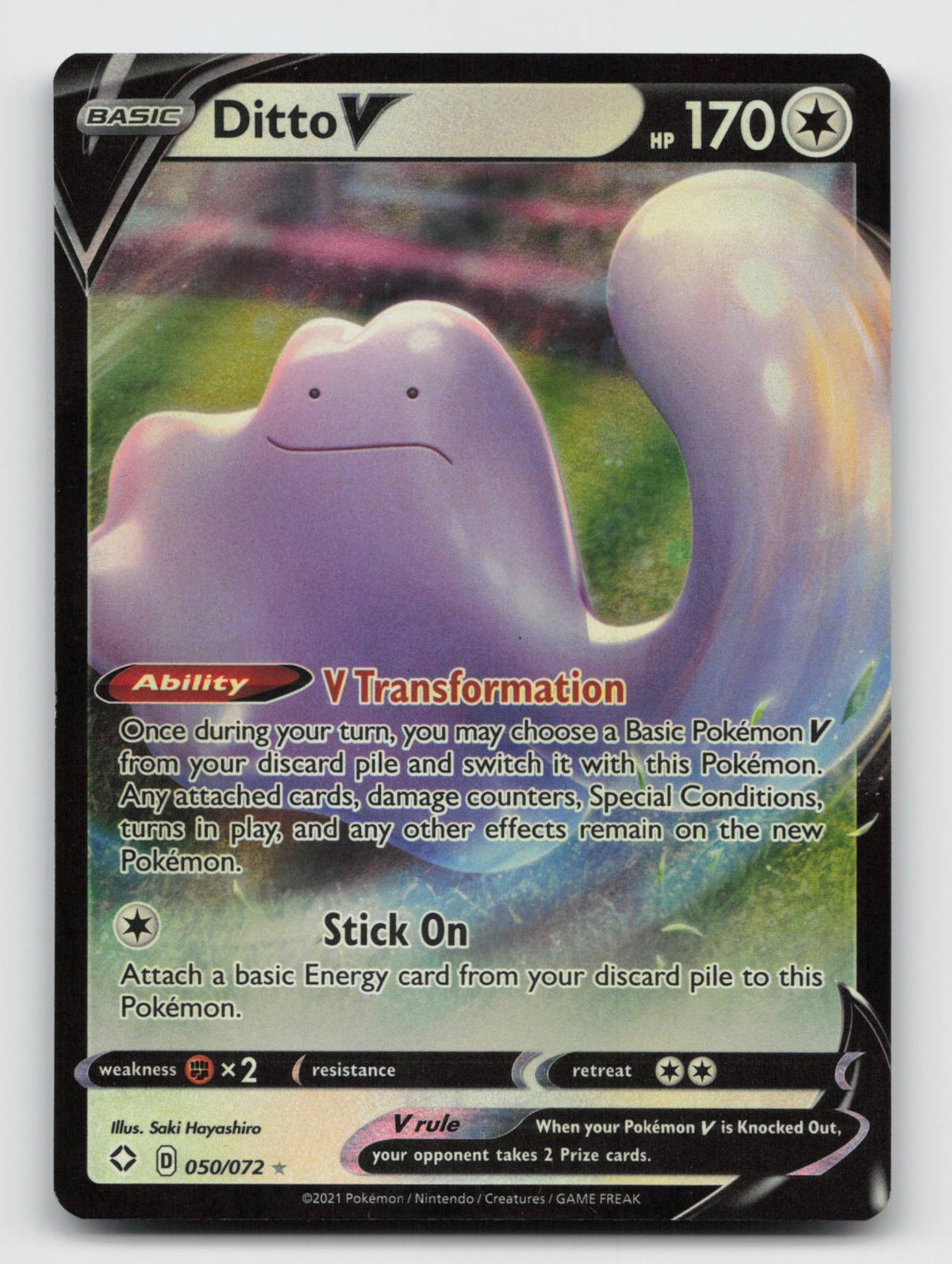 Ditto V 050/072 Holo V Rare Shining Fates Pokemon Near Mint