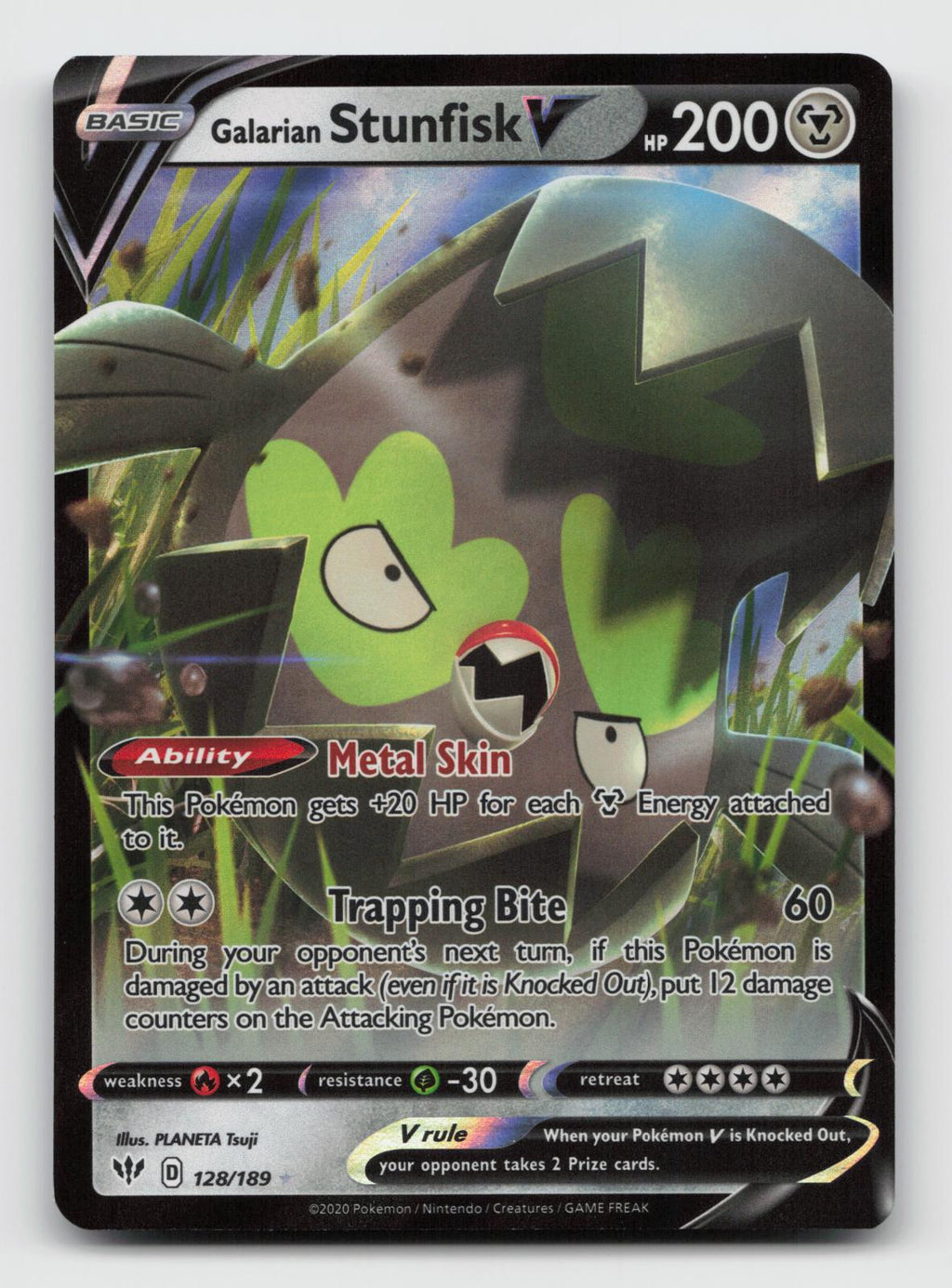 Galarian Stunfisk V 128/189 Holo V Rare Darkness Ablaze Pokemon Near Mint