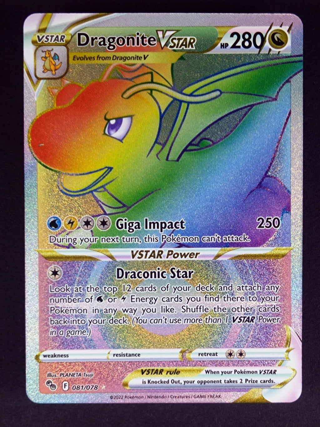 Dragonite VSTAR 081/078 Rainbow Rare Pokemon GO Pokemon Holo Near Mint