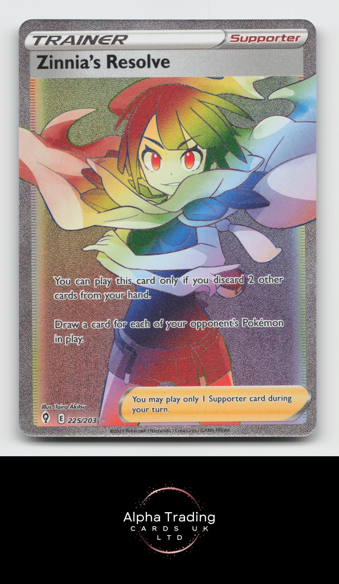 Zinnia's Resolve 225/203 Rainbow Rare Evolving Skies Pokemon Holo Near Mint