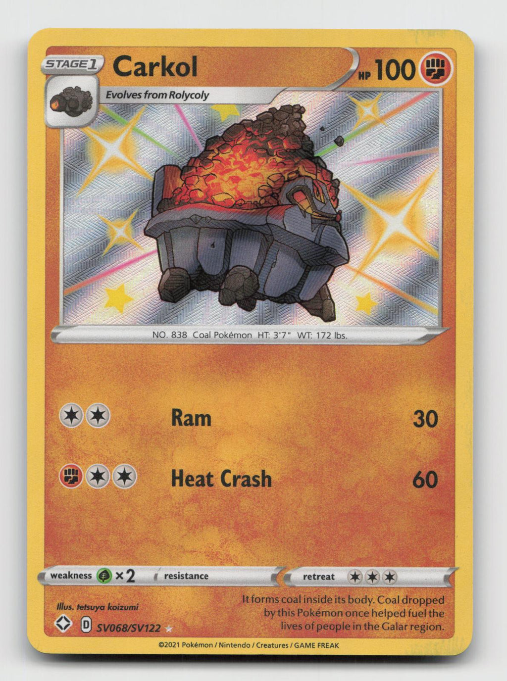 Carkol SV068/SV122 Shiny Rare Shining Fates Shiny Vault Pokemon Holo Near Mint