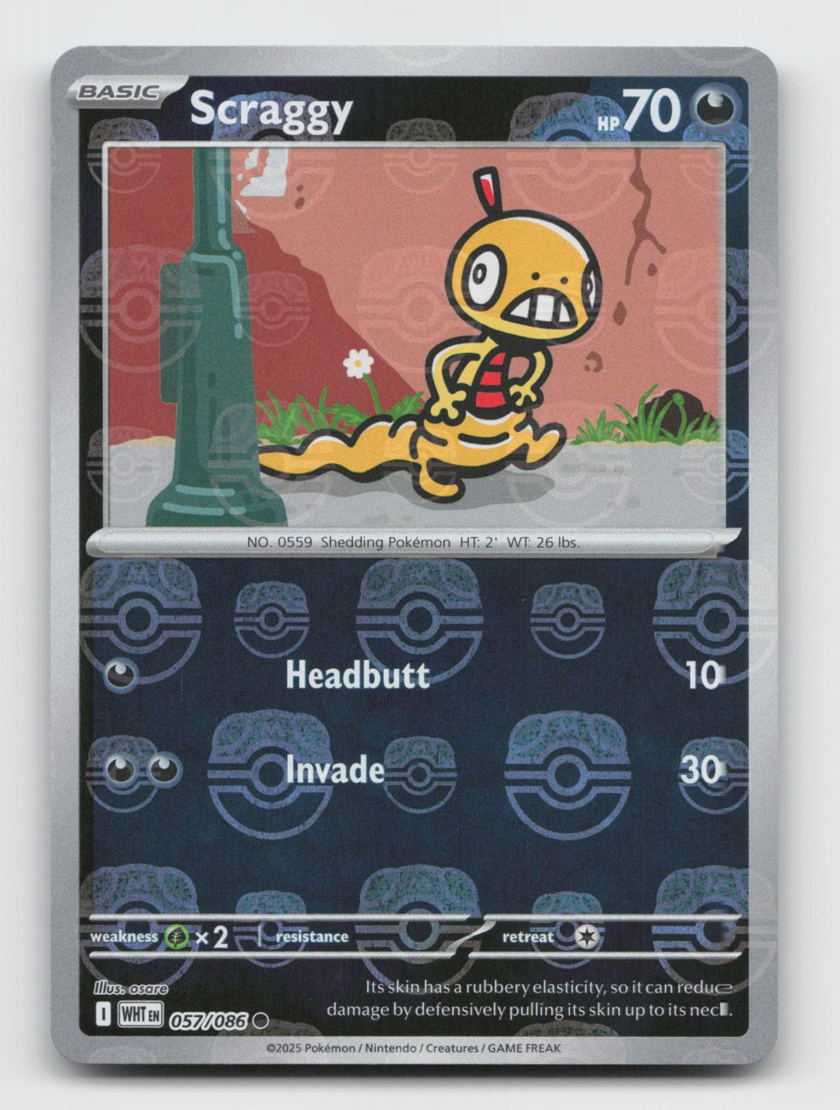 Scraggy (Master Ball Pattern) 057/086 Common White Flare Pokemon Holo Near Mint