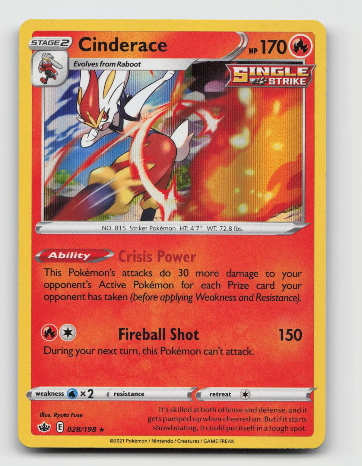 Cinderace 028/198 Holo Rare Chilling Reign Pokemon Near Mint