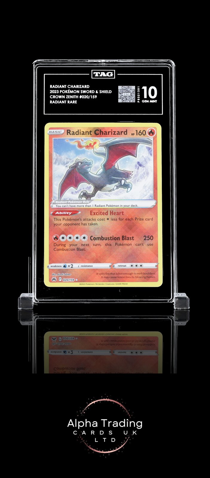 Radiant Charizard 020/159 Rare Crown Zenith Pokemon TAG 10 Gem Mint