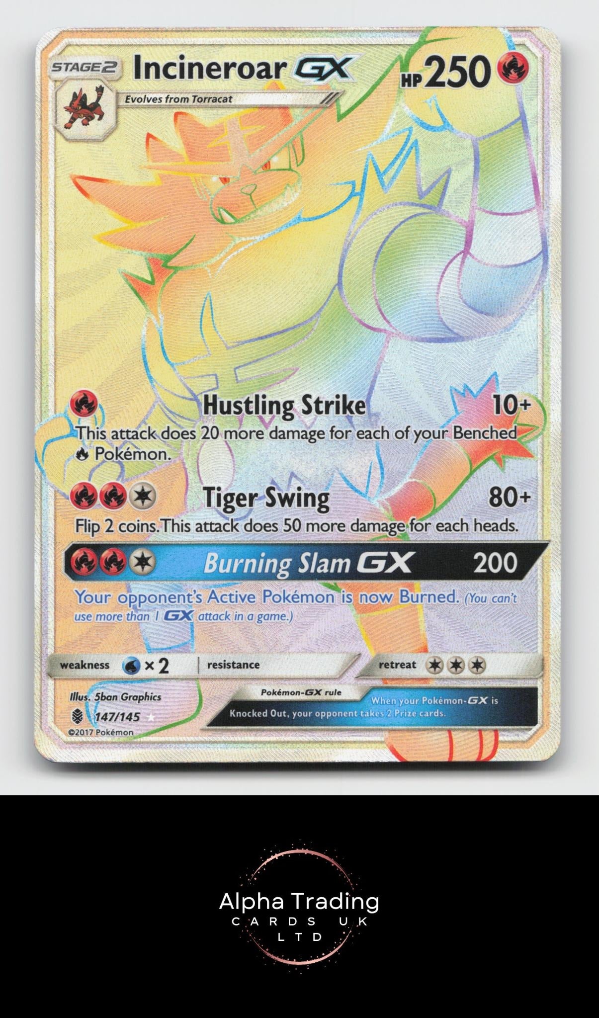 Incineroar GX (Secret) 147/145 Holo Secret Rare Guardians Rising Pokemon NM