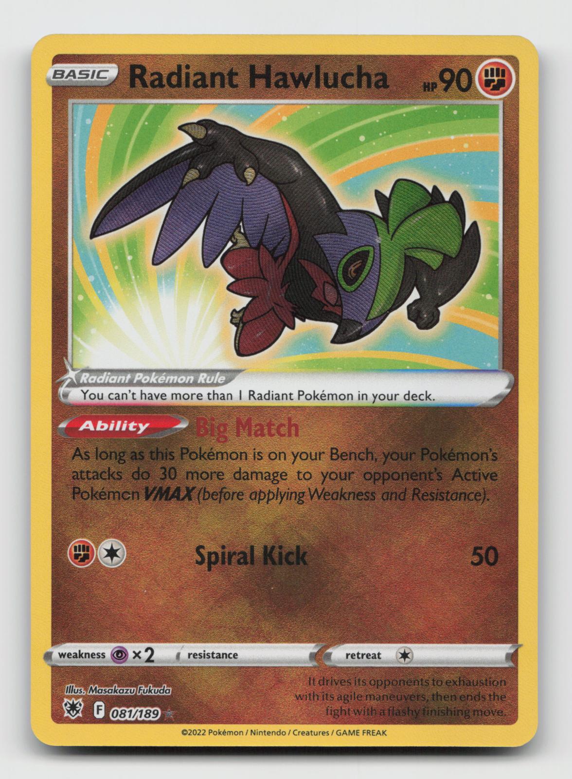 Radiant Hawlucha 081/189 Radiant Astral Radiance Pokemon Holo Near Mint