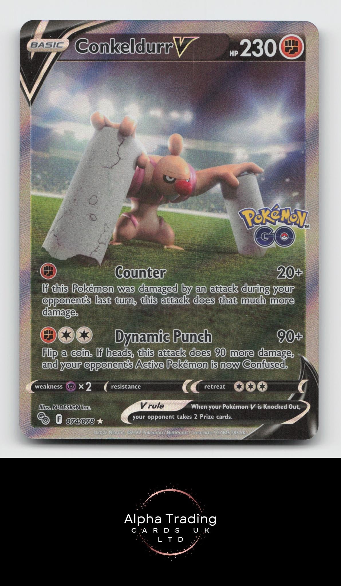 Conkeldurr V 074/078 Ultra Rare Pokemon GO Pokemon Holo Near Mint