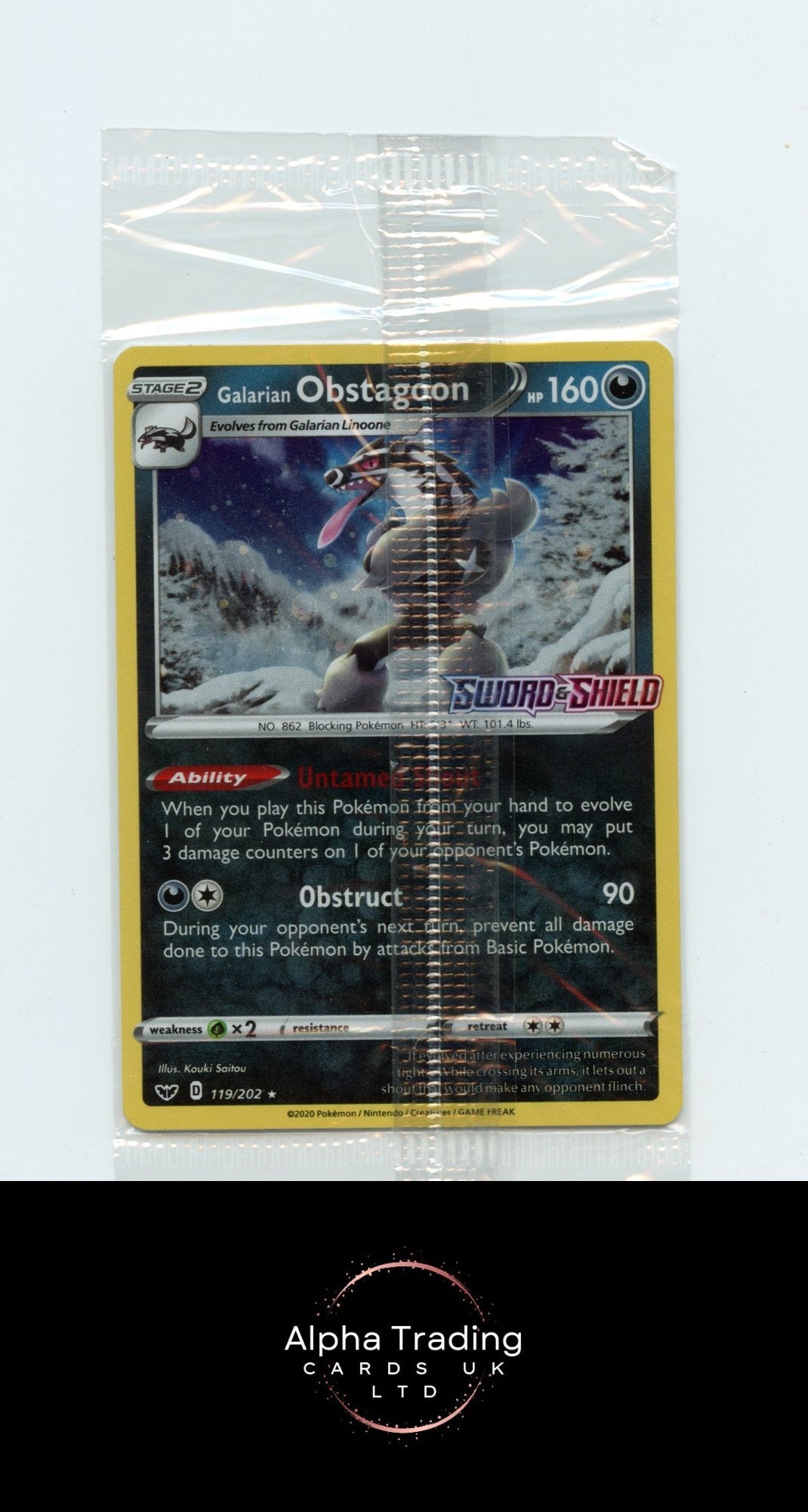Galarian Obstagoon 119/202 Sealed pre release sword and shield Pokemon NM