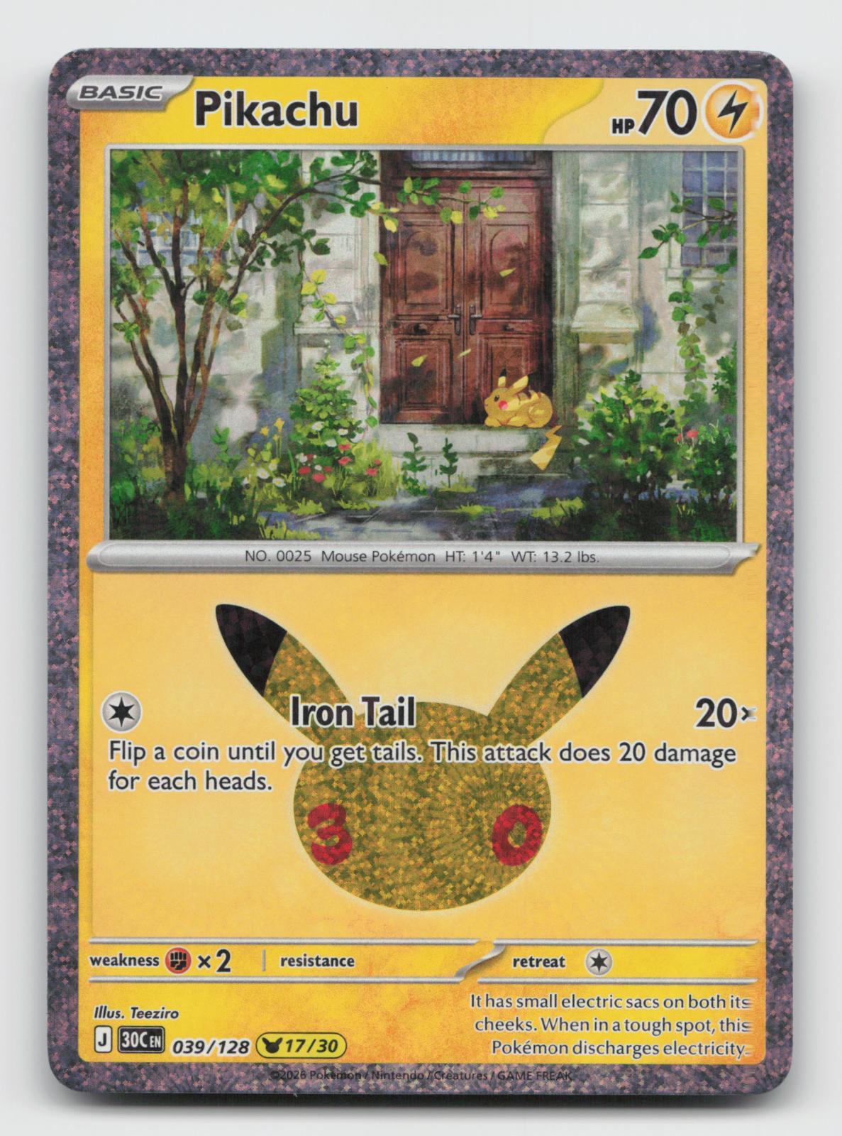 Pikachu 039/128 Holo Pikachu Rare ME: 30th Celebration Pokemon Near Mint