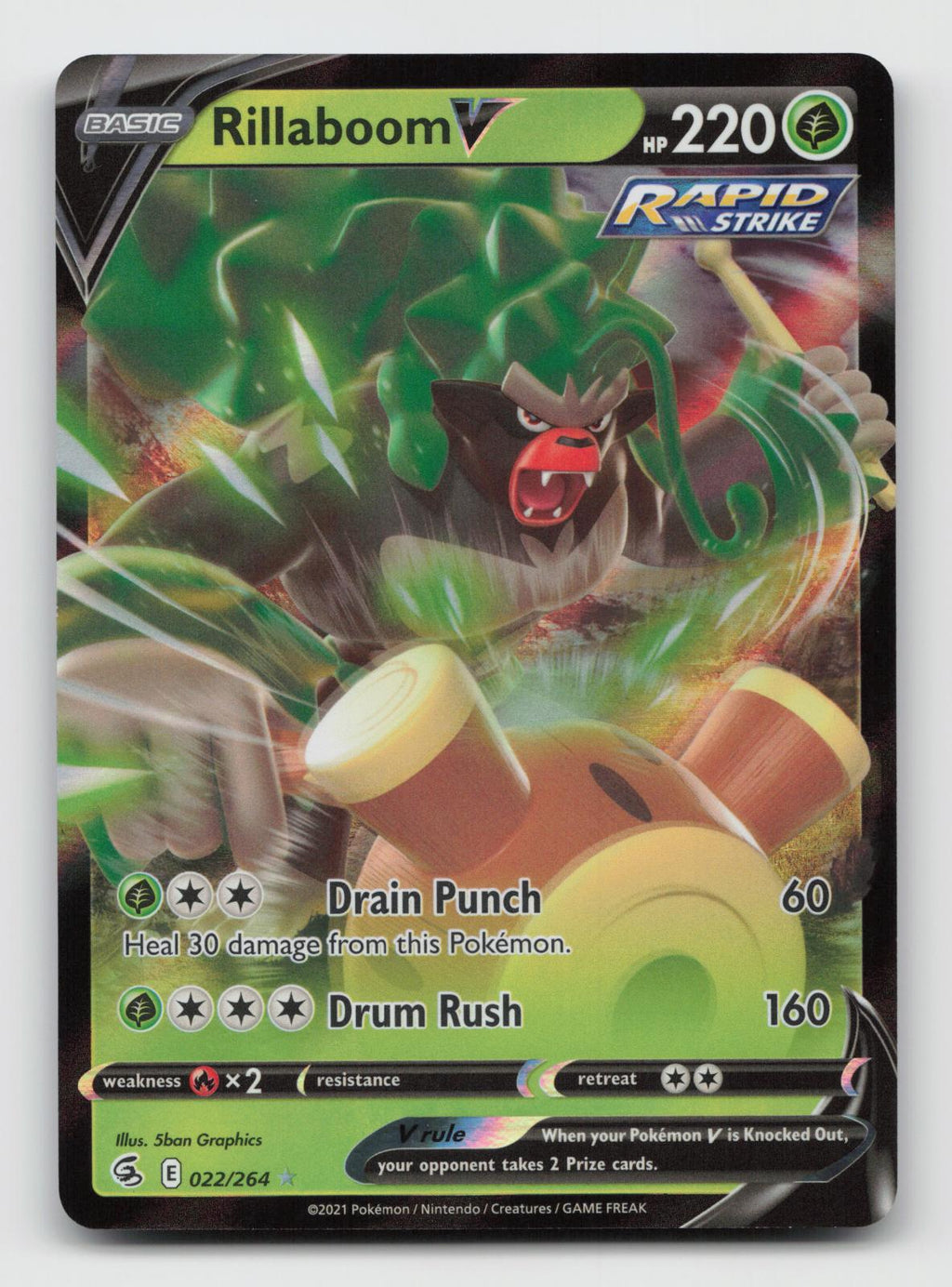Rillaboom V 022/264 Holo Ultra Rare Fusion Strike Pokemon Near Mint