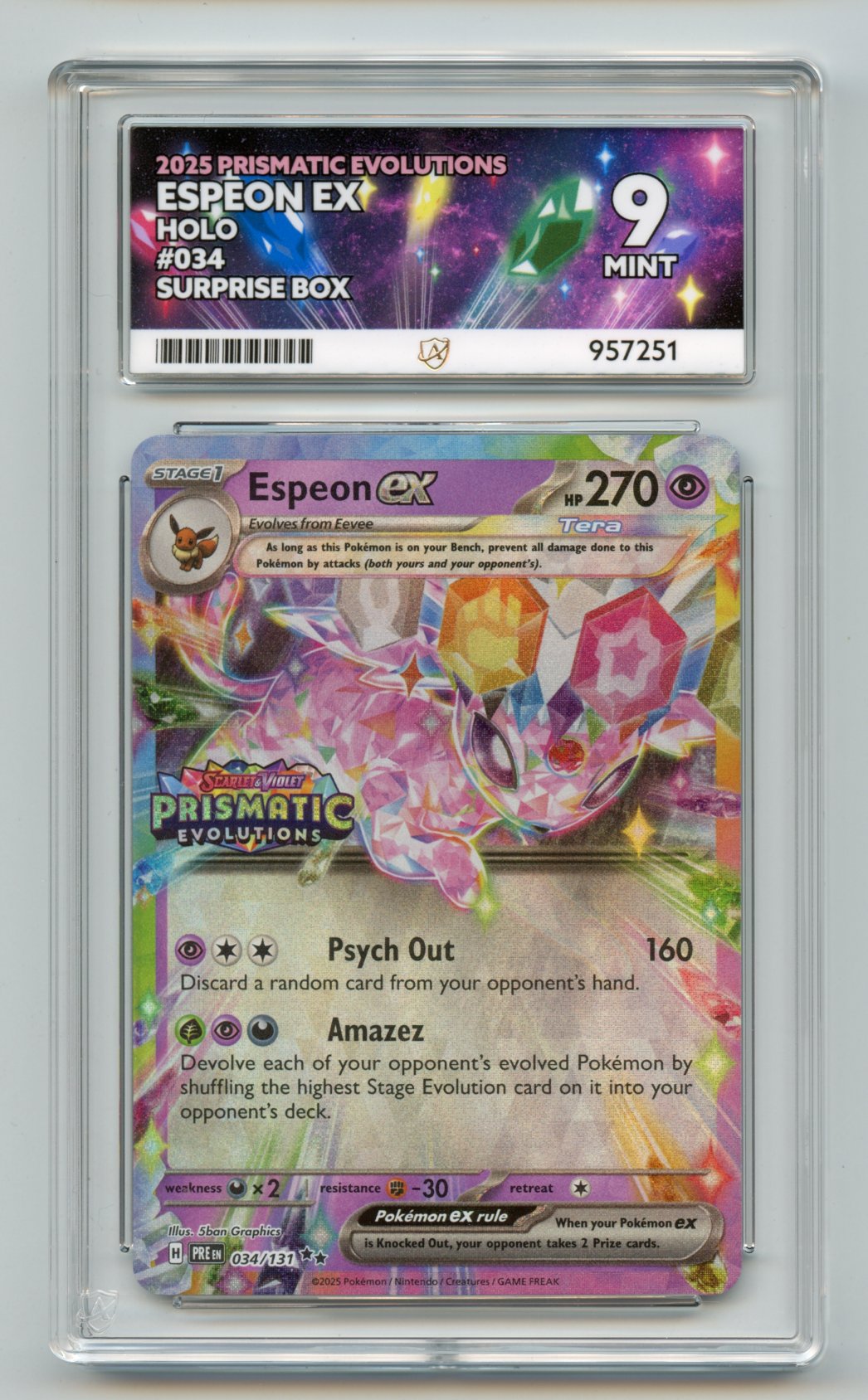 Espeon EX 034/131 Prismatic Evolutions Ace Graded 9