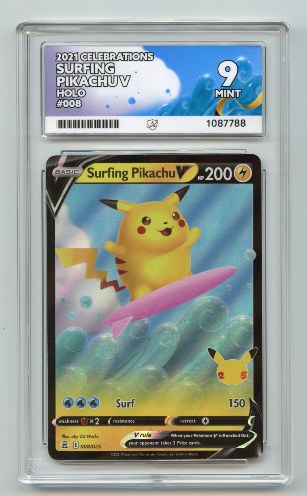 Surfing Pikachu V 008/025 Ace Graded 9