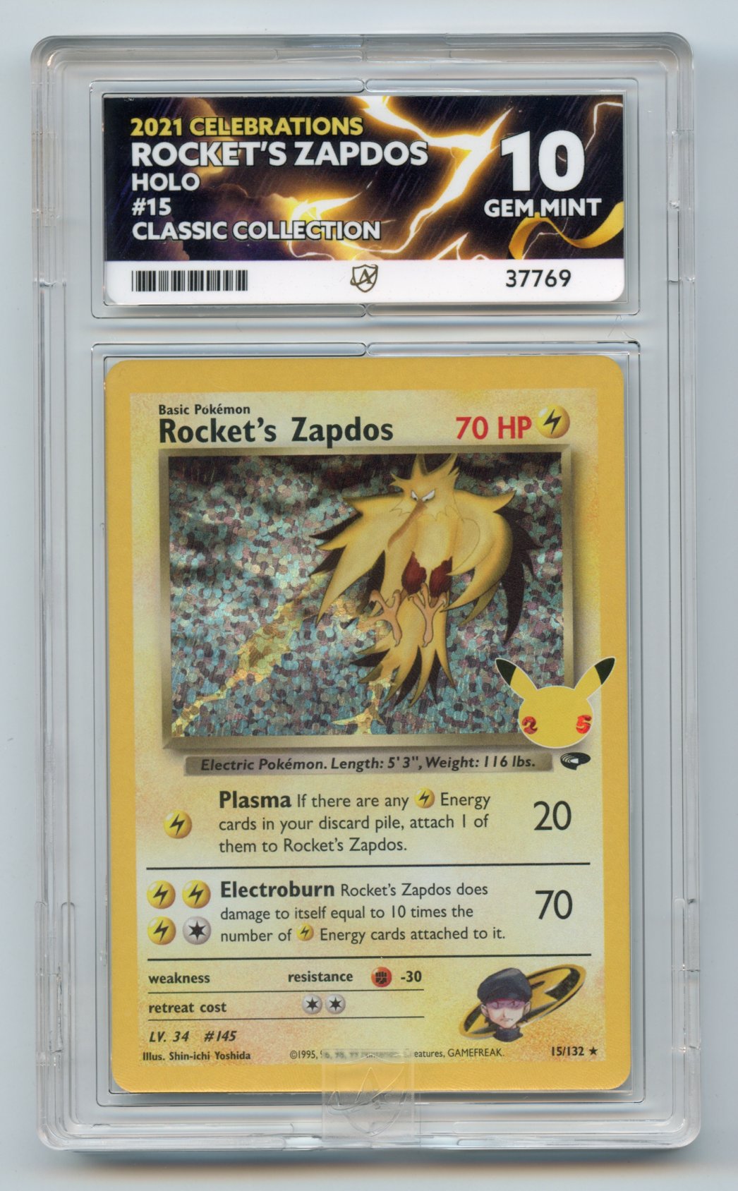 Rockets Zapdos 15/132 Holo Ace Graded 10