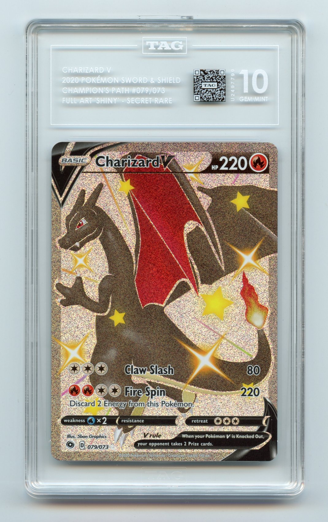 Charizard V 079/073 Full Art - Secret Rare Pokemon TAG 10 Gem Mint